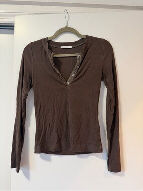 John Elliott Brown Long-Sleeve Henley Top
